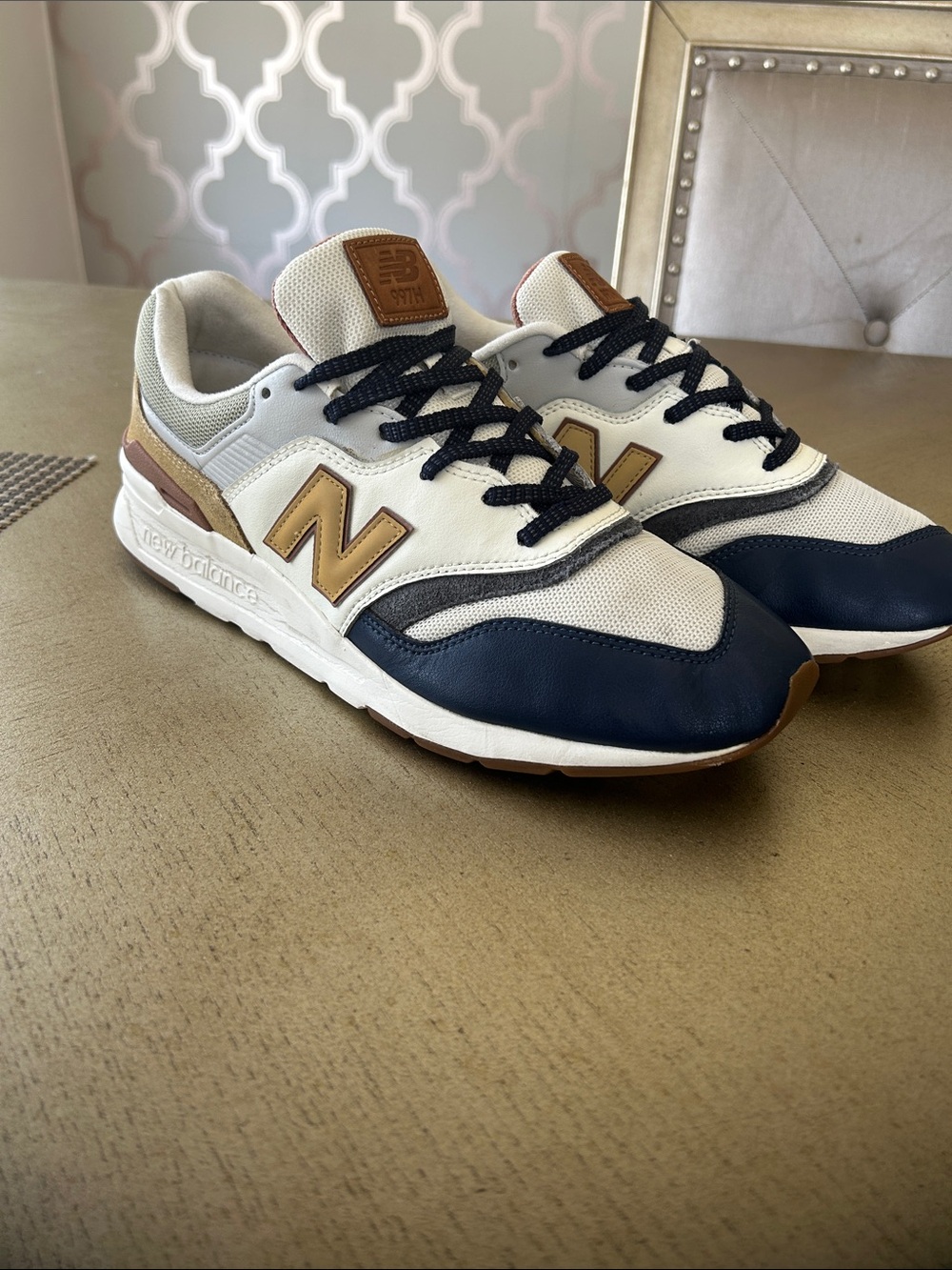 New Balance Men’s 997 H Navy, White & Tan Athletic Sneakers